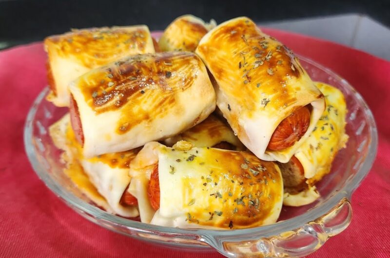 Enrolado de salsicha com massa de pastel na airfryer